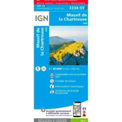 Carte IGN 3334OTR Massif de la Chartreuse Sud - Résistante