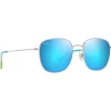 Lunettes de soleil Maui Jim Olali Asian Fit Argent Brillant Bleus Verts Bleu Hawaï MauiPure