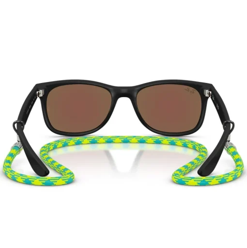 Lunettes de soleil Ray Ban New Wayfarer Kids Polished Black Light Green Blue Mirror