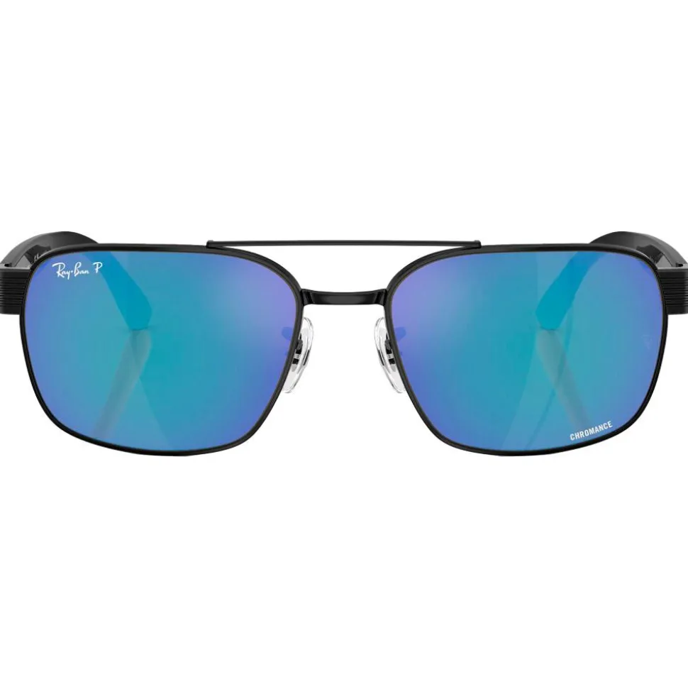 Lunettes de soleil Ray Ban RB3751CH Polished Black Chromance Grey Blue Mirror Polar