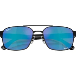 Lunettes de soleil Ray Ban RB3751CH Polished Black Chromance Grey Blue Mirror Polar