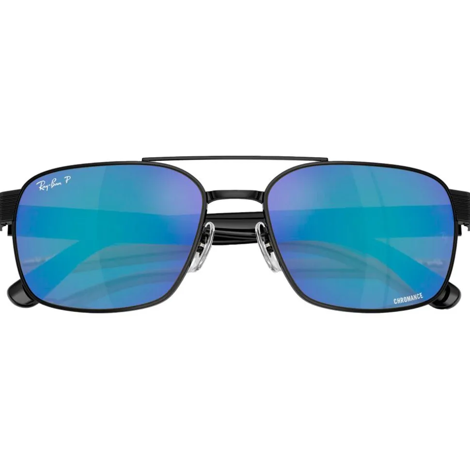 Lunettes de soleil Ray Ban RB3751CH Polished Black Chromance Grey Blue Mirror Polar