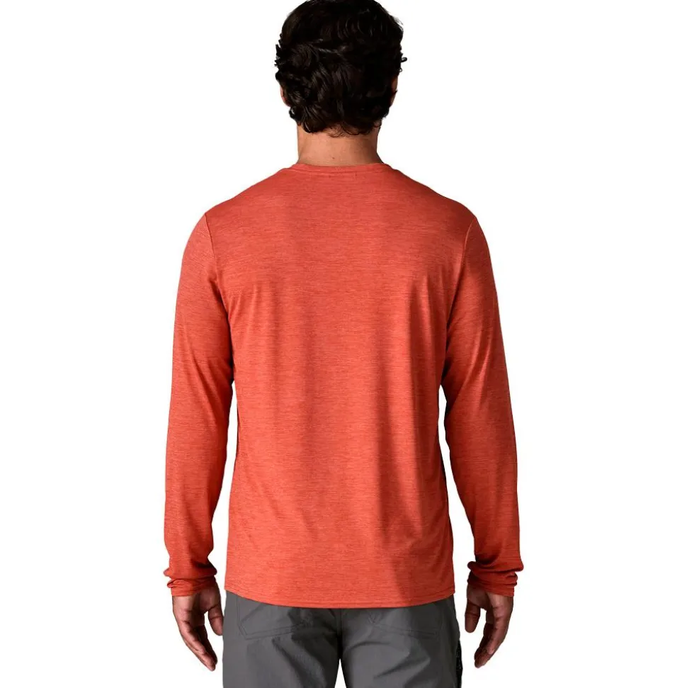 Tee-shirt de rando Patagonia M's L/S Capilene® Cool Daily Graphic 73 Text Logo Potters Red X Dye